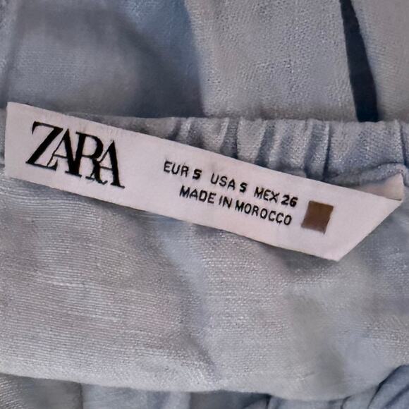 Zara Chambray Crop Top Puff Sleeve Shirt Denim Open Back Size Small Cottage - Picture 6 of 8